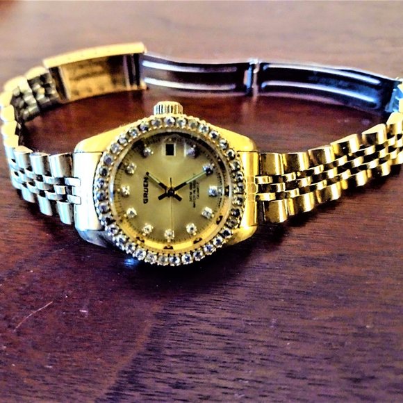 GRUEN VTG Women's Quartz Watch: Crystal Bezel~Date~Water Resistant~New Battery - Picture 8 of 13